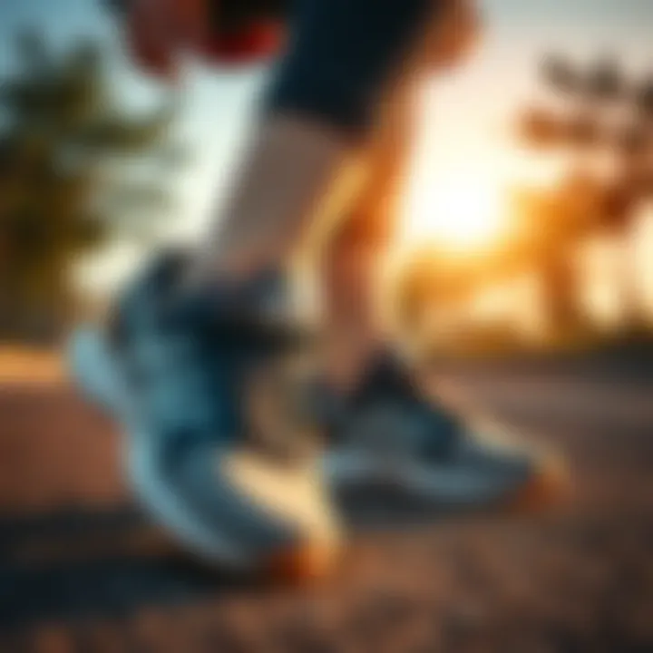 Woman showcasing stylish sports shoes in an active setting