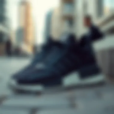 Stylish presentation of Adidas 35.5 shoes in urban setting