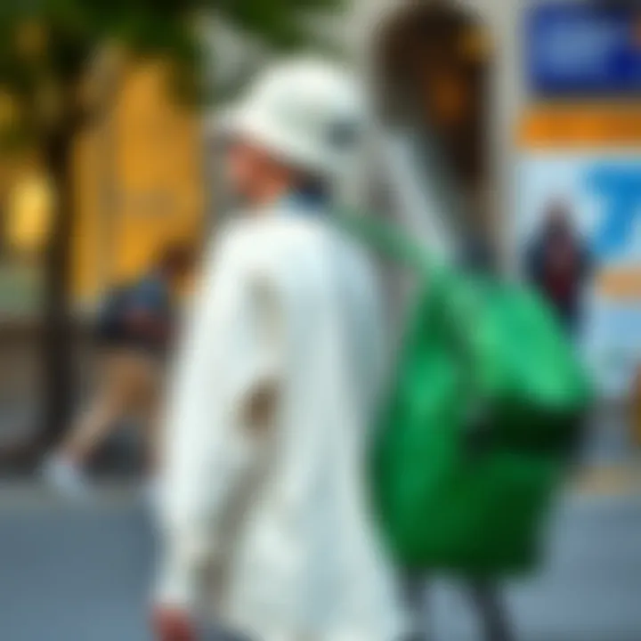 Fashionable outfit complemented by a green Adidas backpack