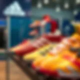 Colorful Adidas children's turf shoes on display