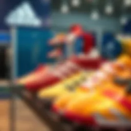 Colorful Adidas children's turf shoes on display