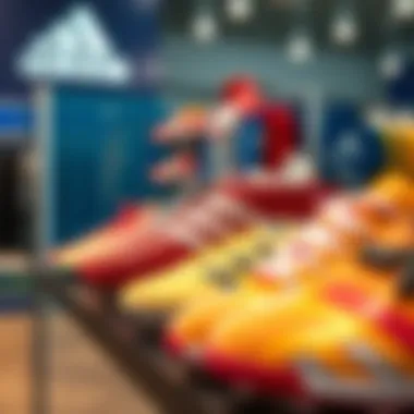 Colorful Adidas children's turf shoes on display