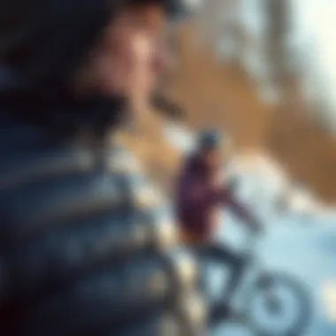 An outdoor scene featuring the adidas down jacket in action during cold weather activities.