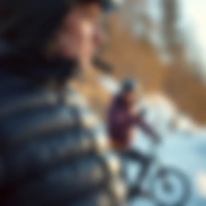 An outdoor scene featuring the adidas down jacket in action during cold weather activities.