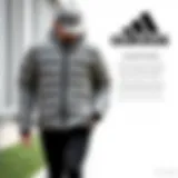 A stylish adidas down jacket showcasing its sleek design and premium materials.