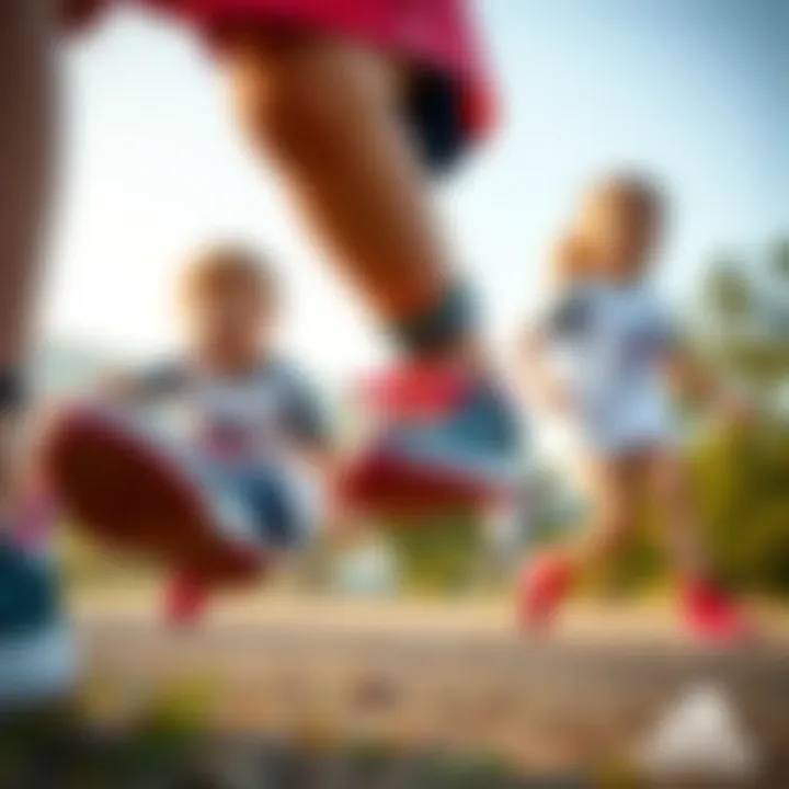 Happy children playing outdoors in their Adidas Fortarun footwear.