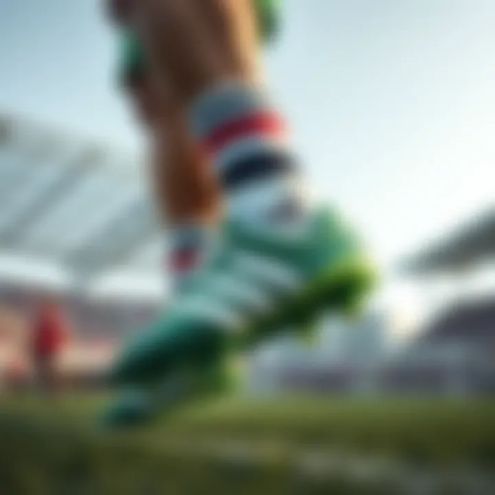 Athlete wearing Adidas green and white cleats during a match