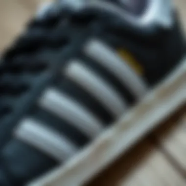 Close-up of the premium materials used in Adidas Superstar black shoes