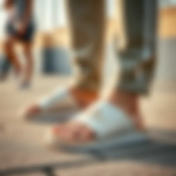 Casual setting displaying versatility of Adidas slides