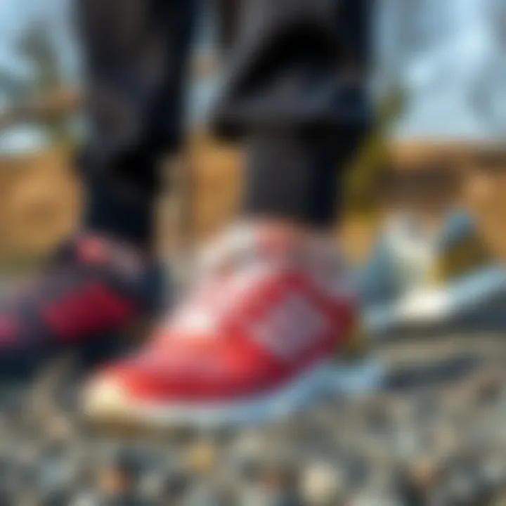 A range of Adidas Terrex footwear displayed outdoors