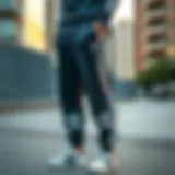 Stylish Adidas tracksuit bottoms showcased in a modern urban setting