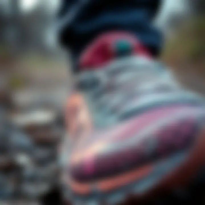 Close-up view of advanced materials used in waterproof athletic footwear.