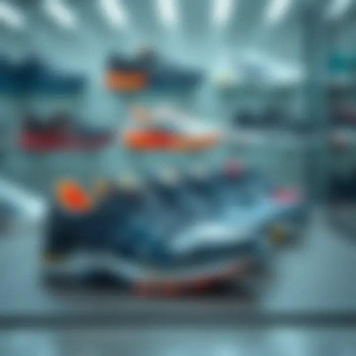 Various Asics shoe models displayed