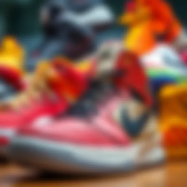 A vibrant display of various basketball shoes, emphasizing color and design trends in the market.