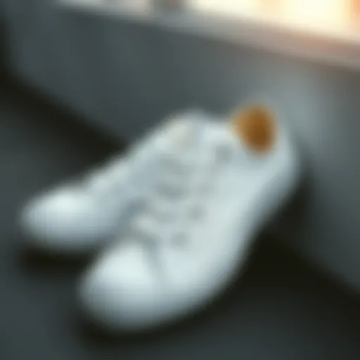 Classic white Converse shoes on a stylish background