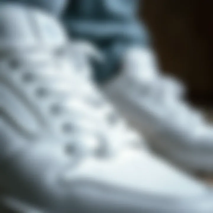 Close-up of white sneakers highlighting texture and design