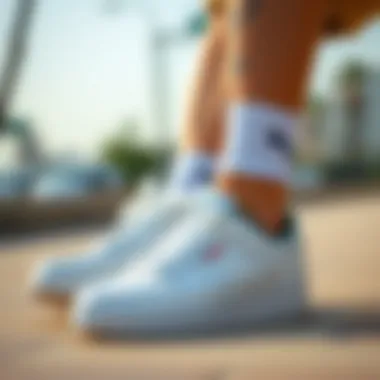 White sneakers paired with casual attire