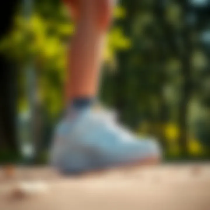 A young child wearing Air Force 1 shoes while playing outdoors