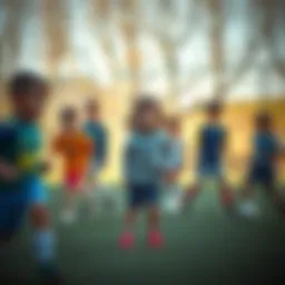 A group of children engaged in various sports activities outdoors