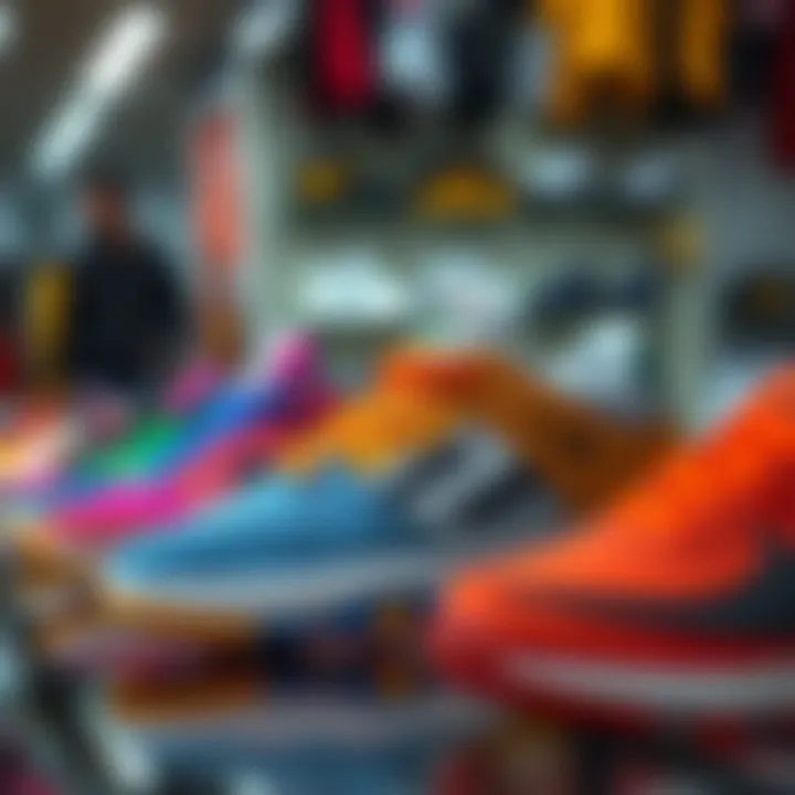Vibrant colorful sneakers on display