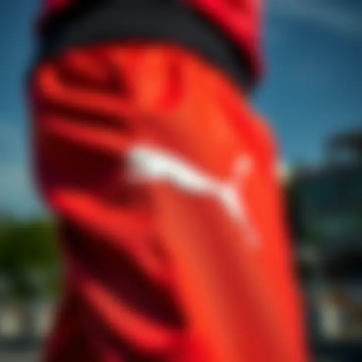Close-up of Puma track pants fabric showcasing quality