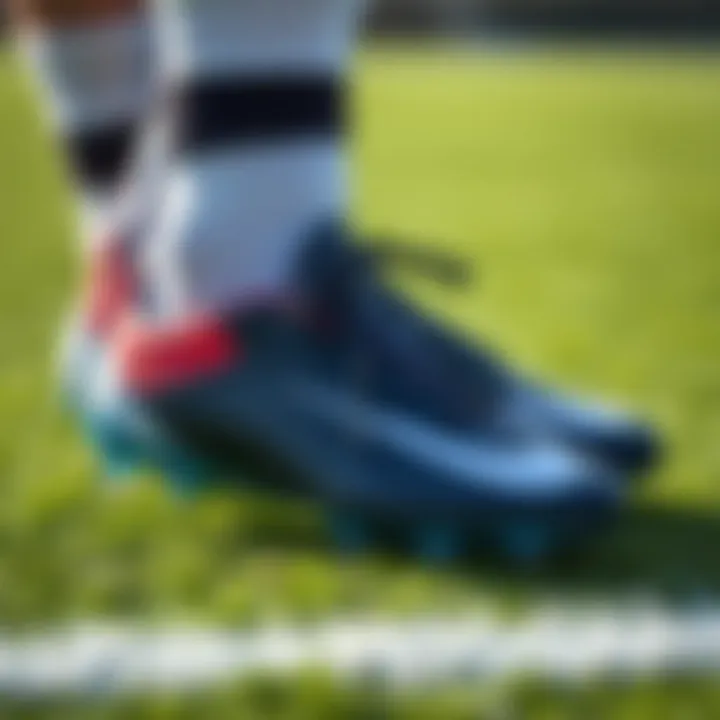 A fashionable pair of cleats poised on a football field