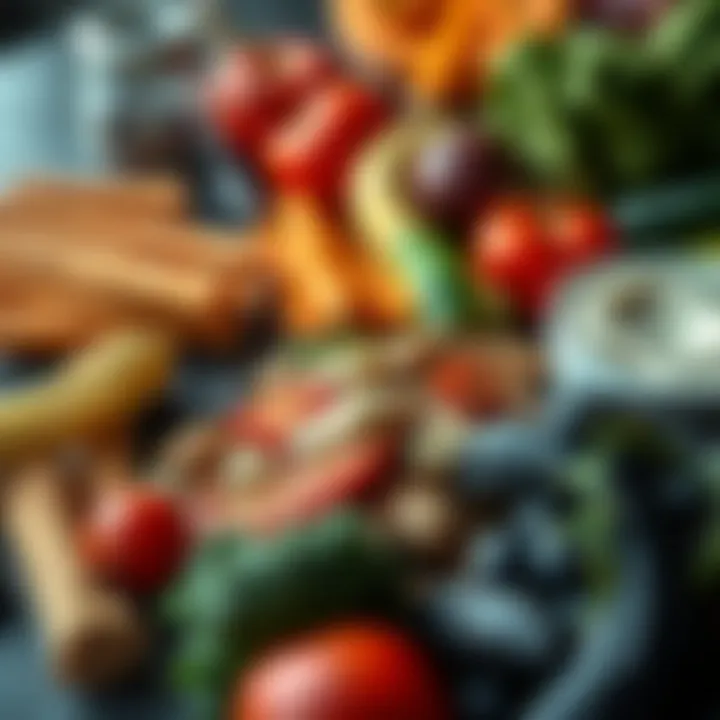 A close-up of healthy food options laid out, emphasizing the connection between nutrition and fitness.