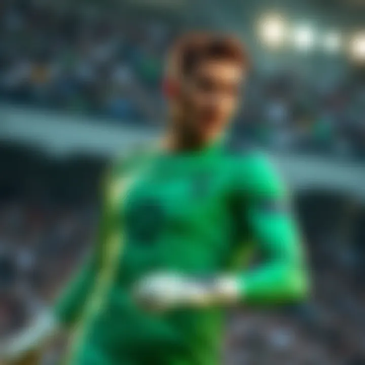 A green goalkeeper jersey in action during a match