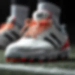 A close-up view of soccer turf shoes showcasing their unique features.
