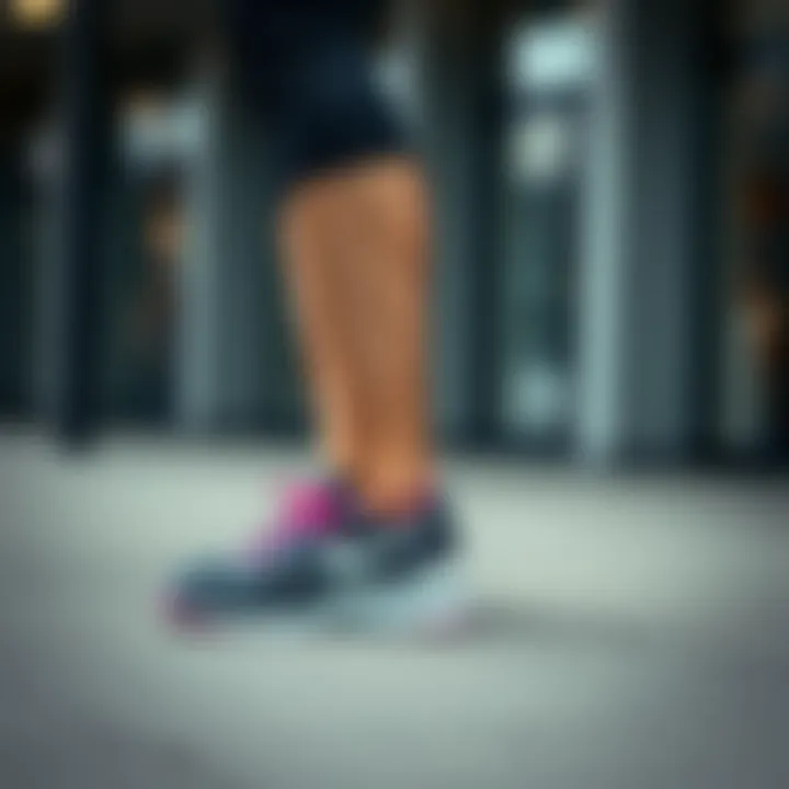 Fashionable ankle shoes paired with sporty attire for a chic look.