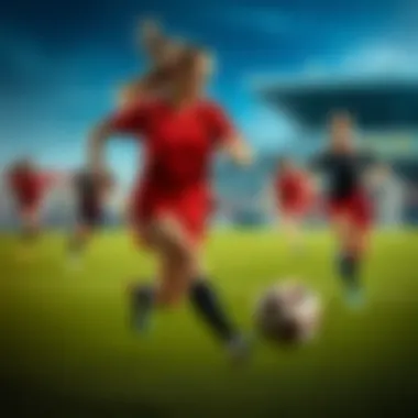 Dynamic scene showcasing female athletes in action on the field.