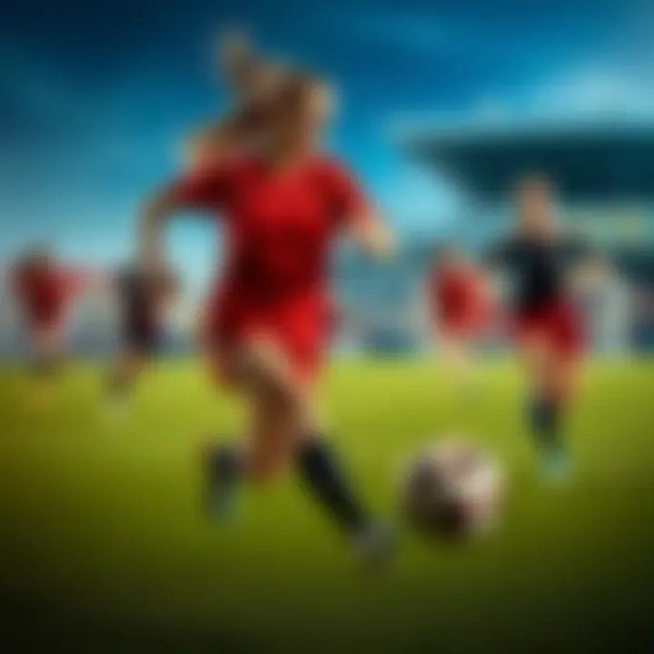 Dynamic scene showcasing female athletes in action on the field.