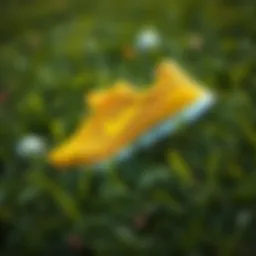 Vibrant yellow sports shoes on a grassy field