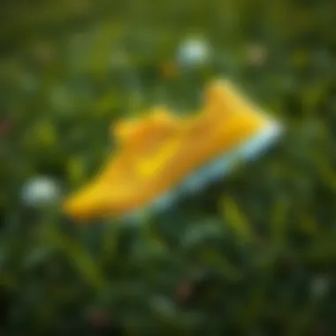 Vibrant yellow sports shoes on a grassy field