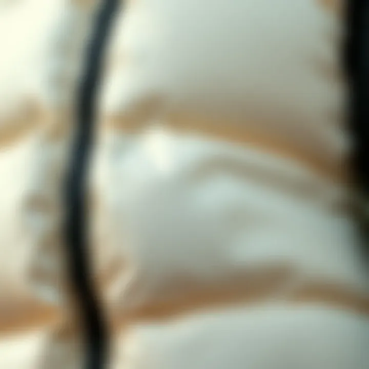 Close-up of fabric texture of a cream puffer vest
