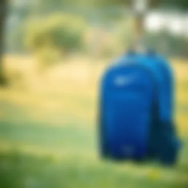 Elegant blue Nike backpack displayed in outdoor setting