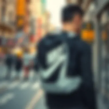 Stylish individual wearing Nike backpack in urban environment