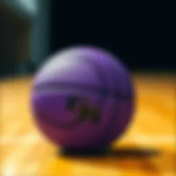 Aesthetic view of a purple basketball showcasing its unique design.