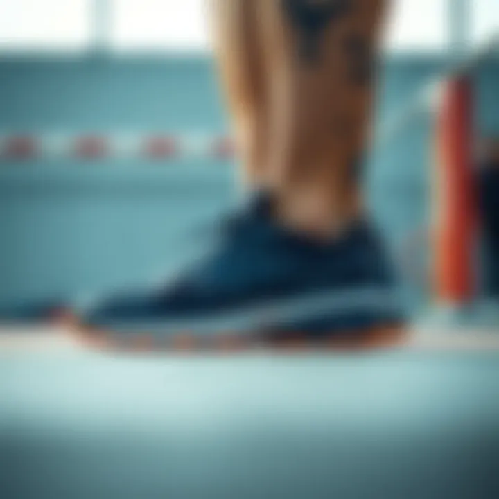 Performance Features of New Balance Navy Footwear Performance features of New Balance navy footwear highlighted during activity