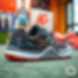 Stylish running shoes displayed in a vibrant setting