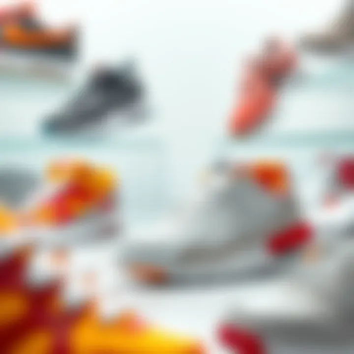 A vibrant display of various Nike children's shoes showcasing different styles and colors.