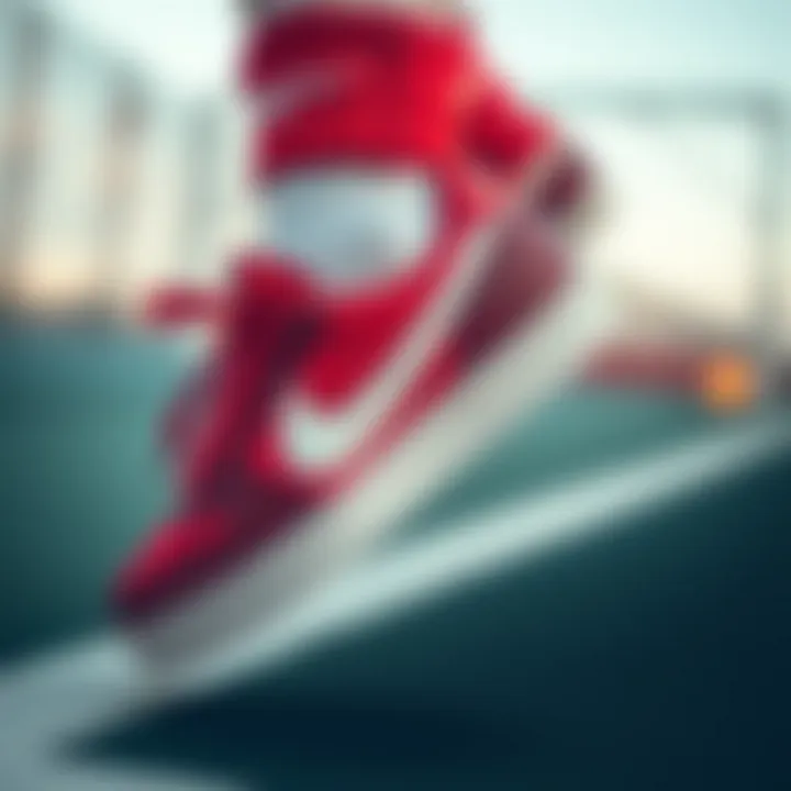 A dynamic shot of the Nike Court Legacy sneaker being worn in an athletic setting.