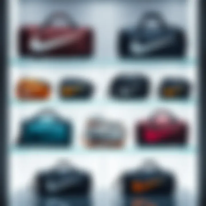 Various models of Nike bags displayed for comparison