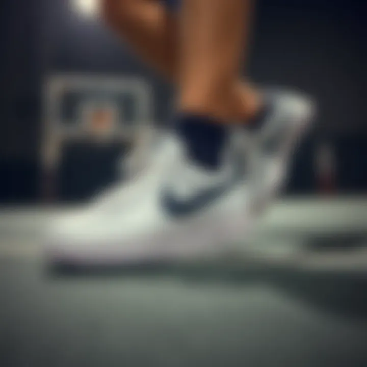 An athlete wearing Nike Royal Court shoes in an action pose.