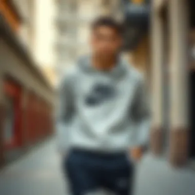 Model wearing the fleece joggers in a stylish urban setting