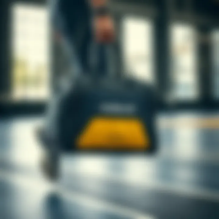 A stylish Reebook bag showcased in an athletic setting, emphasizing its design and functionality.