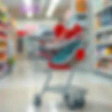 A well-organized shopping cart filled with discounted athletic footwear
