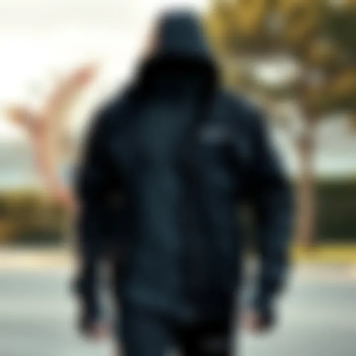 Active lifestyle representation featuring Skechers black jacket