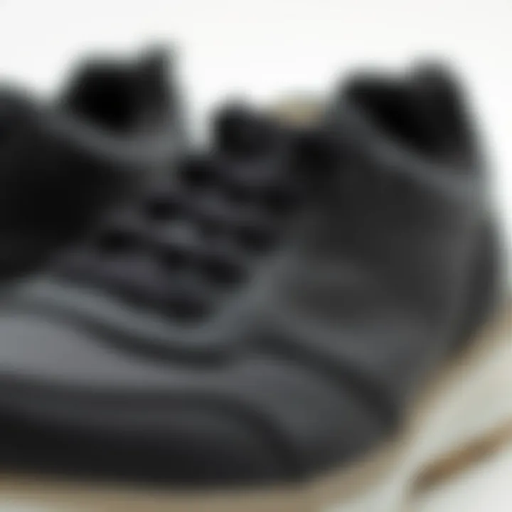 Quality Materials of Skechers Black Leather Shoes Close-up of the quality materials used in Skechers shoes