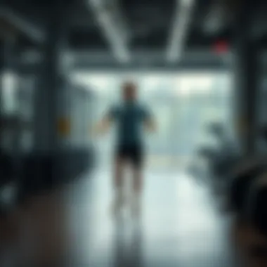 A solitary figure in a gym, highlighting social isolation through excess exercise
